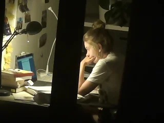 eavesdrop cute teen not far from secluded cam masturbation look into homework